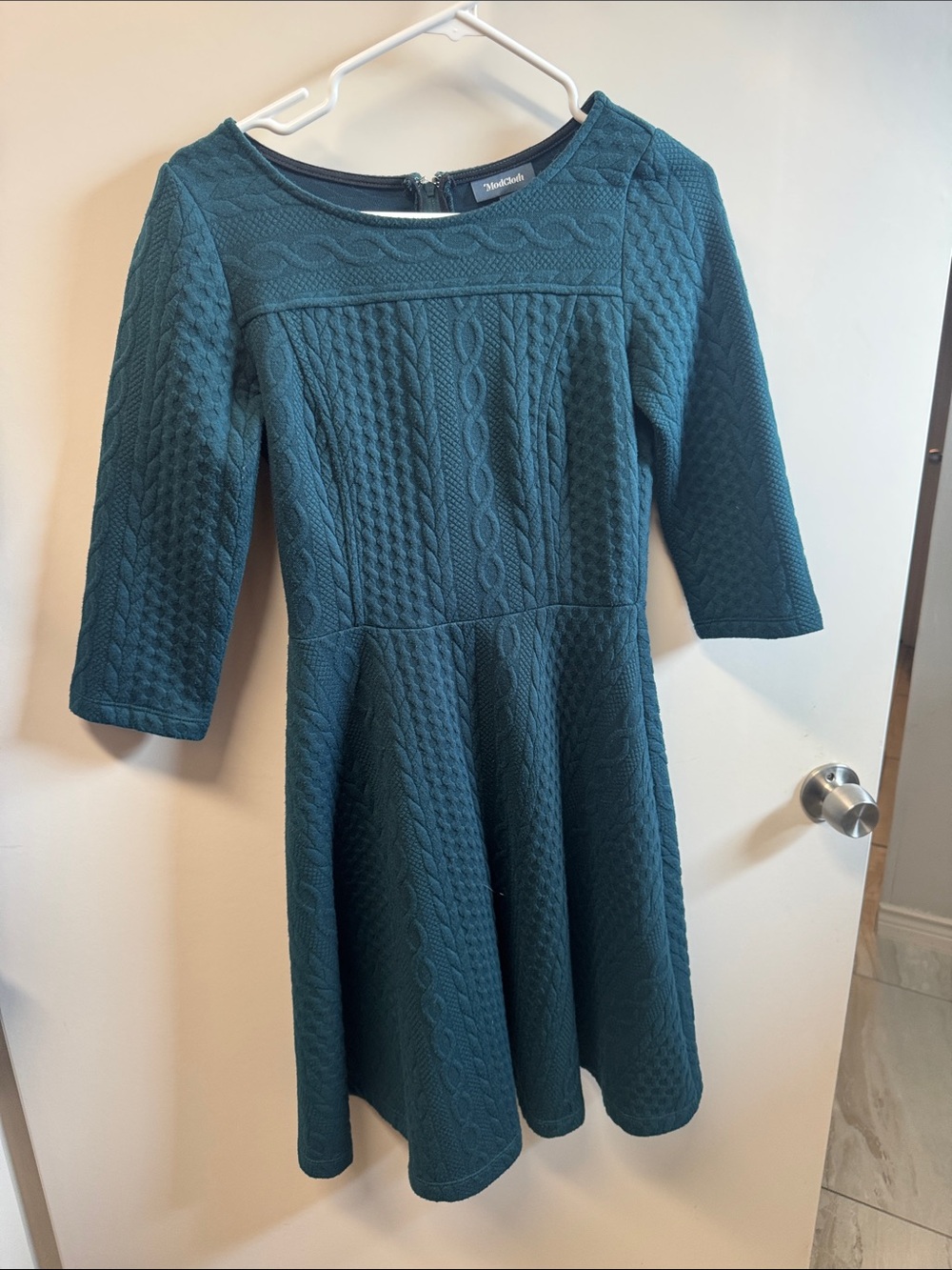 Modcloth Teal Cable-Knit Fit & Flare Dress